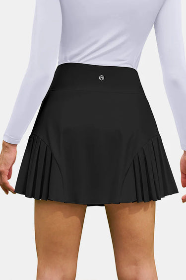 Black Pleated High-Waist Active Skirt